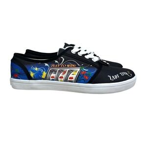 Bradford Exchange Sneakers Lady Luck Wearable Art Lace Up Black Blue Women Sz 6